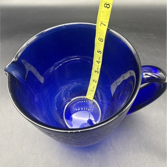 VTG COBALT BLUE Textured Glass Water Beverage Pitcher 6.75” Retro MCM - Picture 8 of 10